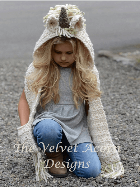 Unicorn Hooded Scarf Crochet Pattern by The Velvet Acorn