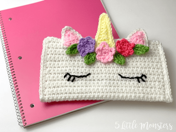 Unicorn Pencil Bag Crochet Pattern by 5 Little Monsters