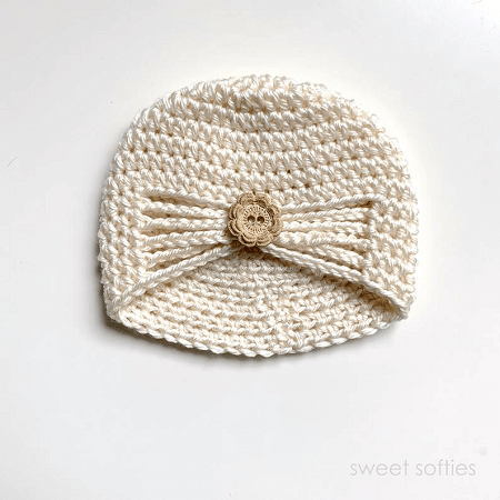 Baby Buttoned Turban Crochet Pattern by Sweet Softies