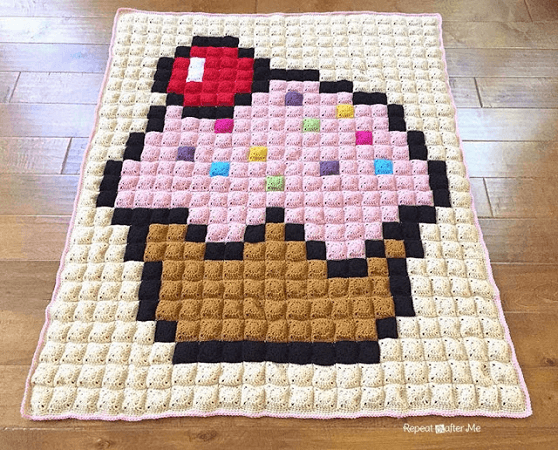 Crochet Cupcake Pixel Blanket Pattern by Repeat Crafter Me