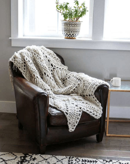 Sedona Fringed Crochet Throw Blanket Pattern by Make And Do Crew