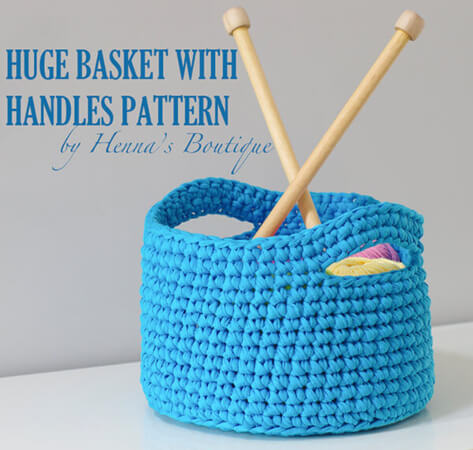 Crochet Basket with Handles T-shirt Yarn Pattern By Hennasboutique