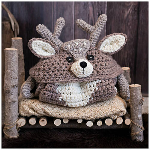 Folded Crochet Deer Hoodie Blanket By MJsOffTheHookDesigns