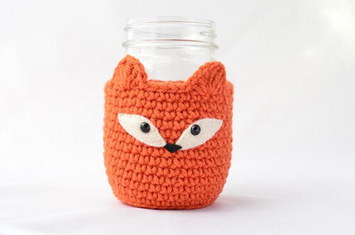 Fox-themed Crochet Mason Jar Cozy By PopsDeMilk
