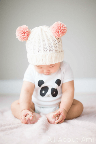 Bear Pom Baby Beanie Crochet Pattern by All About Ami
