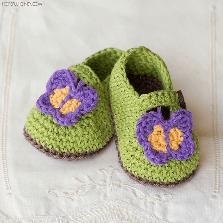 Butterfly Garden Baby Booties Crochet Pattern by Hopeful Honey