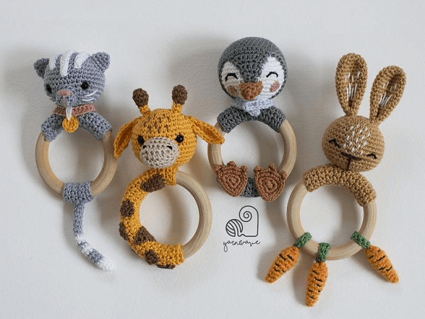 Crochet Rattle Amigurumi Baby Toys Pattern by Yarn Wave Shop