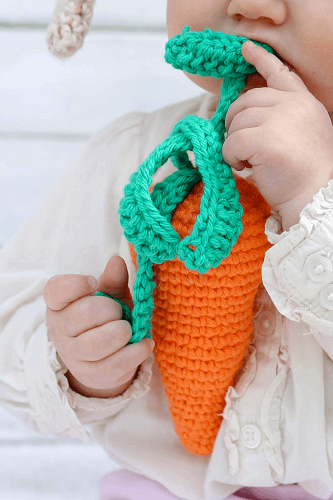 Carrot Rattle Crochet Baby Toy Pattern by Make And Do Crew
