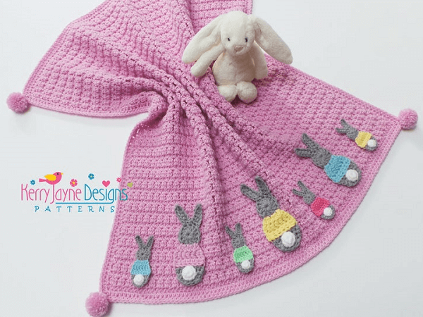 Crochet Bunny Baby Blanket Pattern by Kerry Jayne Designs