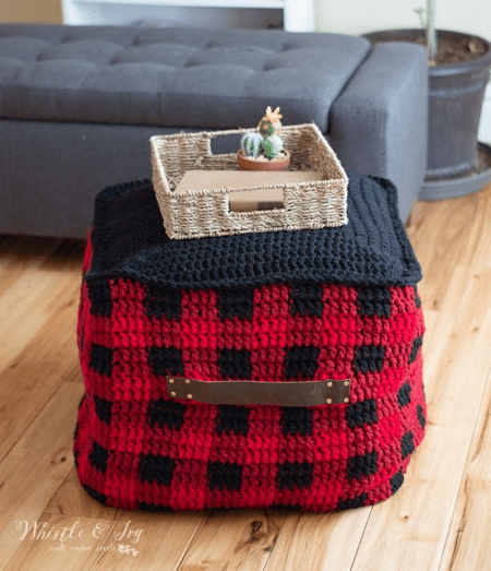 Crochet Plaid Floor Pouf Pattern by Whistle And Ivy