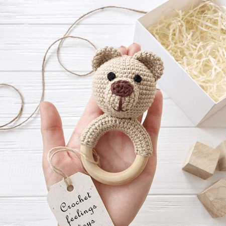 Crochet Teddy Bear Baby Rattle Pattern by Crochet Feelings Toys