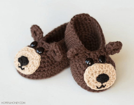 Crochet Teddy Bear Booties Pattern by Hopeful Honey Designs