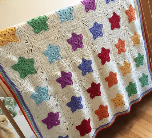 Rainbow Of Stars Baby Blanket Crochet Pattern by Sew Sew Baby Store