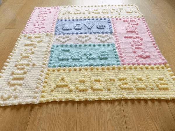Words Baby Blanket Crochet Pattern by Peach Unicorn Designs