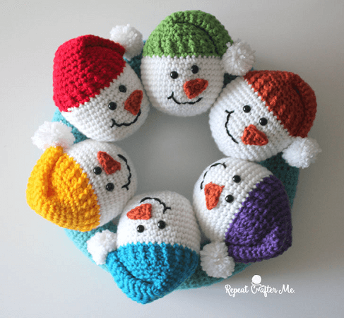 Circle Of Snowmen Crochet Wreath Pattern by Repeat Crafter Me