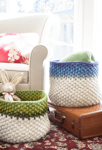 Color Block Free Crochet Basket Pattern by 1 Dog Woof