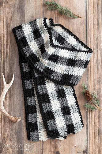 Buffalo Plaid Winter Scarf Crochet Pattern by Whistle And Ivy