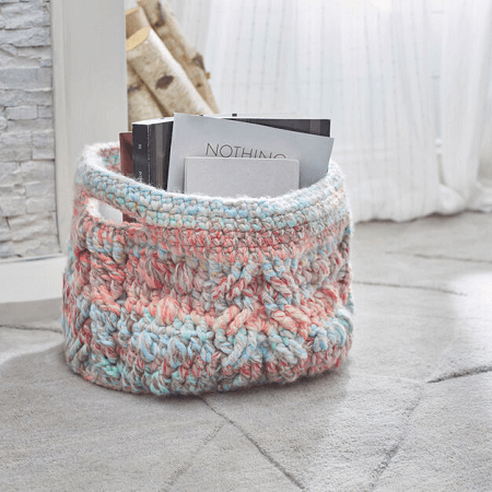 Crochet Cabled Basket Pattern by Red Heart
