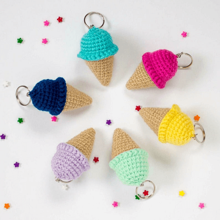 Crochet Ice Cream Cone Keychain Pattern by The Friendly Red Fox