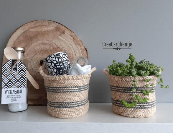 Crochet Jute Basket Pattern by Crea Carolientje