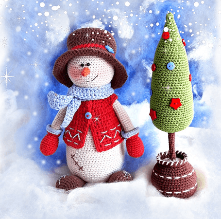 Crochet Snowman With Christmas Tree Pattern by Knit A Miracle