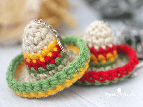 Crochet Sombrero Keychain Pattern by Repeat Crafter Me