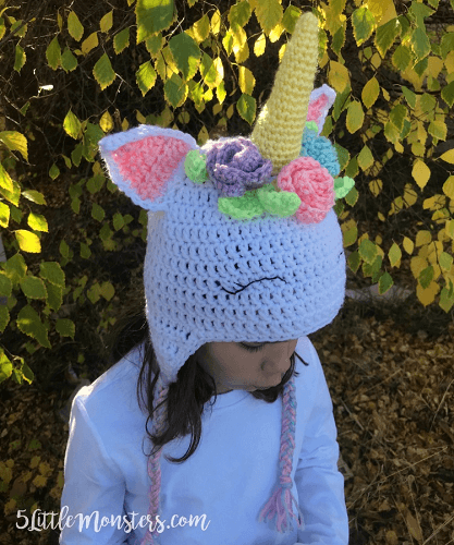 Crochet Unicorn Hat With Flowers Pattern by 5 Little Monsters