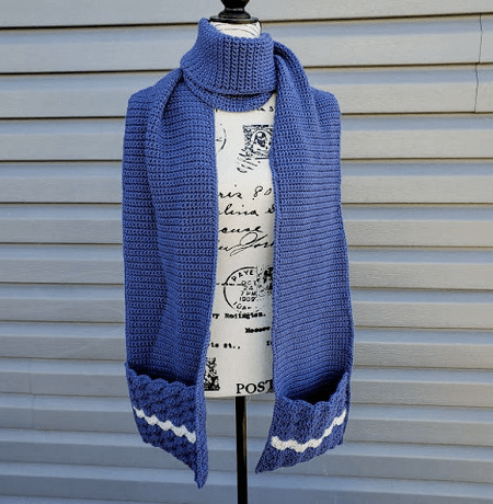 Wavy Shells Pocket Winter Scarf Crochet Pattern by Highland Hickory Dsgns