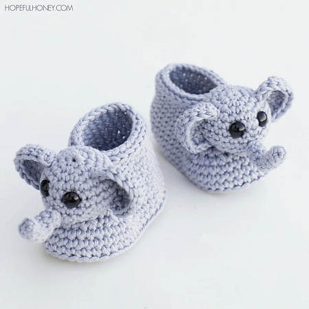 Ellie, The Elephant Baby Booties Crochet Pattern by Hopeful Honey