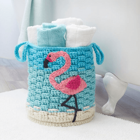 Fanciful Flamingo Basket Crochet Pattern by Red Heart