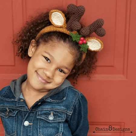 Festive Headband Crochet Reindeer Pattern by Chain 8 Designs