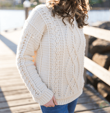 Meara Fisherman Free Crochet Sweater Pattern by Hopeful Honey