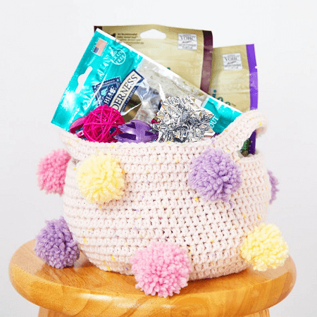 Pom Pom Storage Basket Crochet Pattern by Dabbles And Babbles