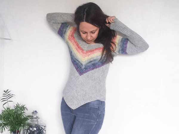Rainbow Smiles Striped Crochet Sweater Pattern by Dora Does