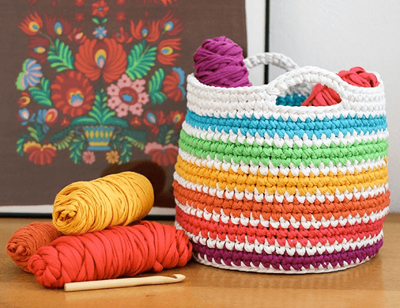 Rainbow Storage Basket Crochet Pattern by My Poppet