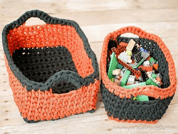 Rectangular Crochet Basket Pattern by Petals To Picots