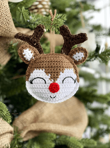Rudolph Ornament Crochet Reindeer Pattern by Spin A Yarn Studio