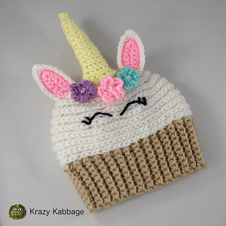 Cupcake Crochet Unicorn Beanie Pattern by Krazy Kabbage