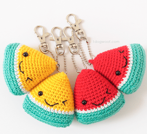 Watermelon Keychain Crochet Free Pattern by 1 Dog Woof