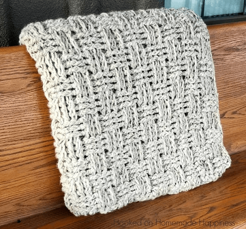 Chunky Basketweave Throw Blanket Crochet Pattern by Hooked Homemade Happy