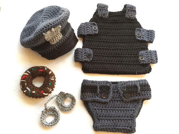 Crochet Baby Policeman Outfit Pattern by Sue Stitch