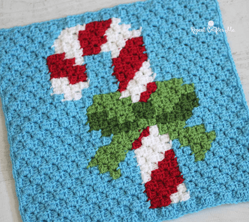 Pixel Square Candy Cane Crochet Pattern by Repeat Crafter Me