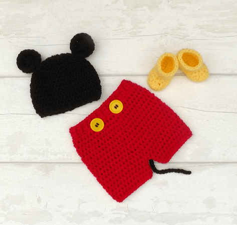 Crochet Mickey Mouse Baby Outfit Pattern by Handmade In Doncaster
