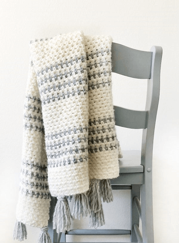 Crochet Striped Moss Stitch Throw Pattern by Daisy Farm Crafts