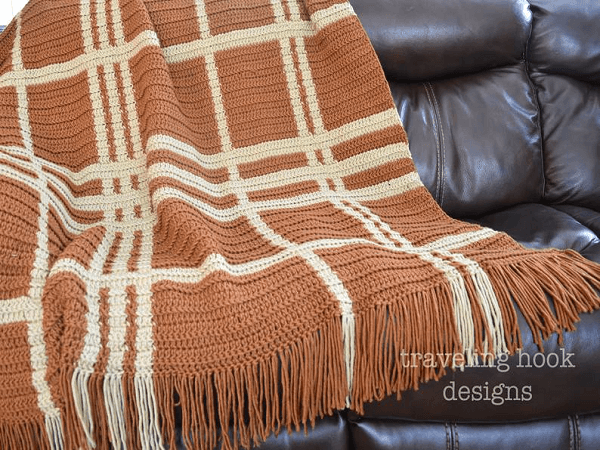 Crochet Throw Blanket Pattern by Traveling Hook Designs