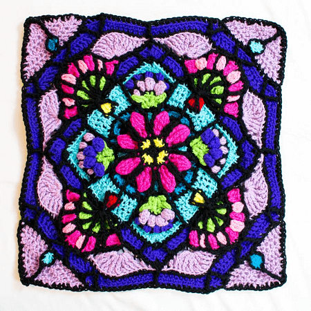 Dragon Flower Stained Glass Square Crochet Pattern by Dragon Bird Creations