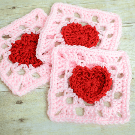 Heart Granny Square Crochet Pattern by Petals To Picots
