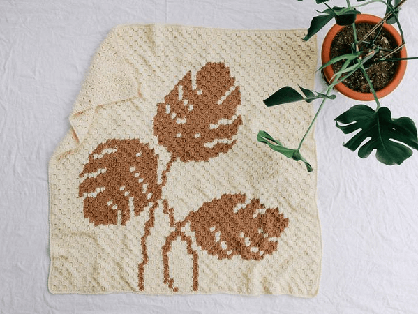 Monstera Throw Blanket Crochet Pattern by Make And Do Crew