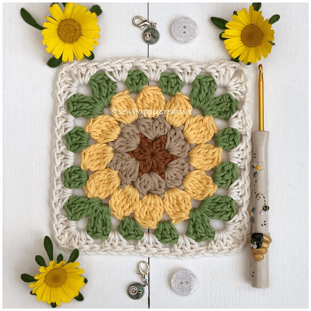 Sunflower Granny Square Crochet Pattern by Sew Happy Creative