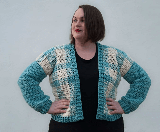 Buffalo Check Cardigan Crochet Pattern by Joy Of Motion Crochet